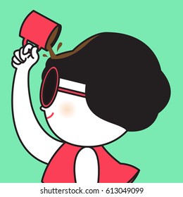 Chic Working Girl Pouring Coffee From The Cup Into Her Head Concept Card Character illustration