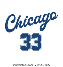 Chicago 33 jersey number. Editable baseball jersey number design vector. 