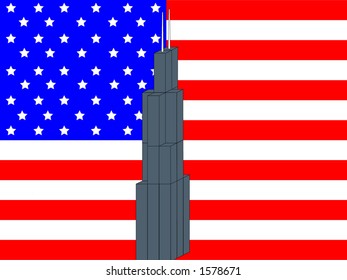Chicago against American Flag