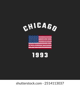 Chicago Com A Bandeira Da América. Design de camisa de desgaste em estilo urbano