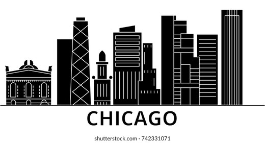 Chicago architecture vector city skyline, travel cityscape with landmarks, buildings, isolated sights on background