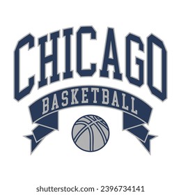 Chicago Basketball-Designvektor. Bearbeitbare T-Shirt-Design druckbare Texteffekt-Vektorgrafik des College.	
