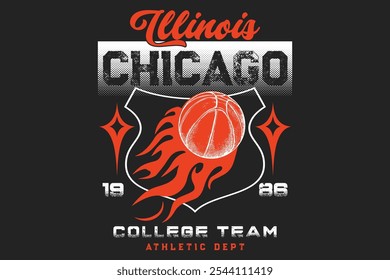 Diseño de camiseta de baloncesto de Chicago. Antiguas ilustraciones para ropa deportiva. Logotipo del deporte. Ropa deportiva estampada. Nueva Liga de Baloncesto de York, Tipografía deportiva, gráficos de camisetas, póster, camiseta de jugador de baloncesto