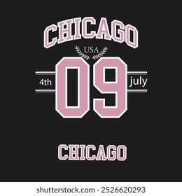 chicago preto rosa tipografia tshirt design gráfico vintage universidade para vetor ıllustrason college