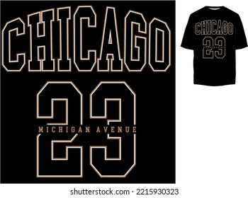 chicago black typography tshirt graphic design vintage college university style placement print