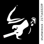 Chicago and Britain gangster mafia. Mysterious silhouette face of a man in a hat who smokes a cigar. Portrait for poster idea. Italian mafia.
