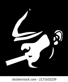 Chicago and Britain gangster mafia. Mysterious silhouette face of a man in a hat who smokes a cigar. Portrait for poster idea. Italian mafia.