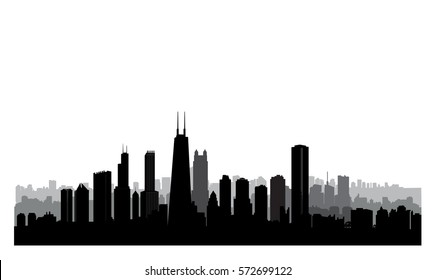 Chicago city buildings silhouette. USA urban landscape. American cityscape with landmarks. Travel USA skyline background.