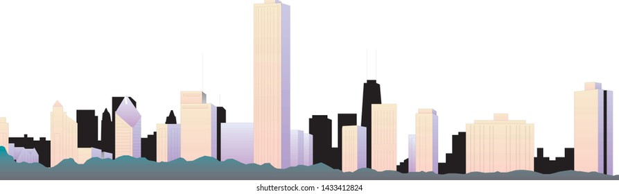 Chicago city colorful vector stock illustration. Cityscape with all famous buildings. Skyline Chicago city composition for design