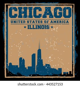 Chicago City concept. Logo. Label. T-shirt design. CH. Creative poster design.