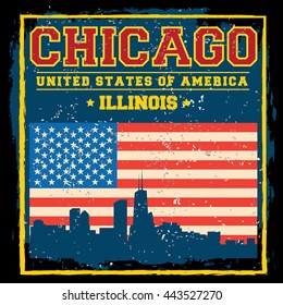 Chicago City concept. Logo. Label. T-shirt design or Creative poster design.