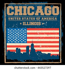 Chicago City concept. Logo. Label. T-shirt design or Creative poster design.