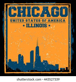 Chicago City concept. Logo. Label. T-shirt design or Creative poster design.