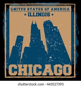 Chicago City concept. Logo. Label. T-shirt design or Creative poster design.