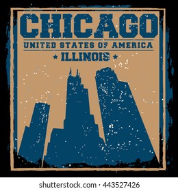 Chicago City concept. Logo. Label. T-shirt design or Creative poster design.