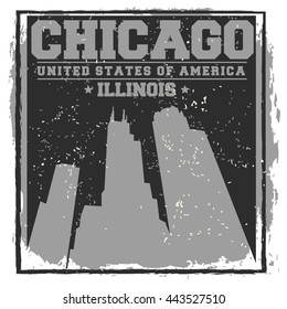 Chicago City concept. Logo. Label. T-shirt design or Creative poster design.