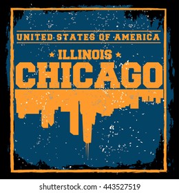 Chicago City concept. Logo. Label. T-shirt design or Creative poster design.