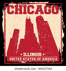 Chicago City concept. Logo. Label. T-shirt design or Creative poster design.