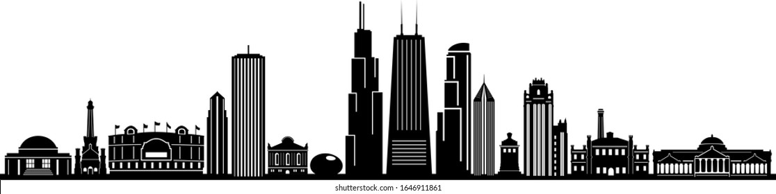 Chicago City Downtown Skyline Ouline Silhouette Vector