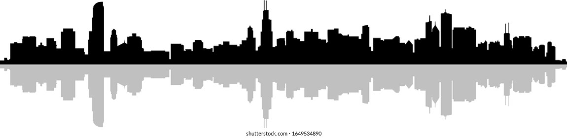 Chicago City Downtown Skyline Ouline Silhouette Vector