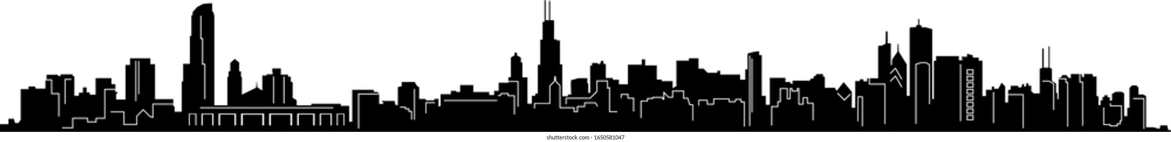 Chicago City Downtown Skyline Ouline Silhouette Vector