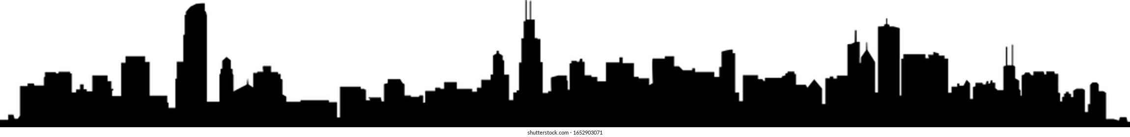 Chicago City Downtown Skyline Ouline Silhouette Vector