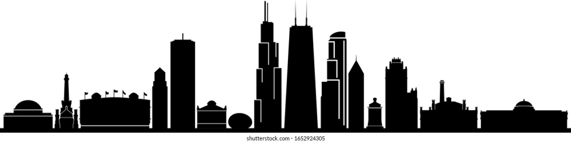 Chicago City Downtown Skyline Ouline Silhouette Vector