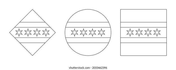 chicago city flag outline set, isolated on white background. vector illustration
