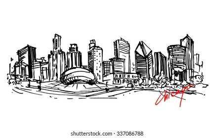 Chicago  city. Hand drawn illustration.