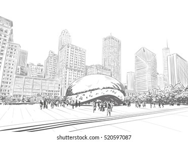 Chicago city hand drawn. Street sketch, vector illustration