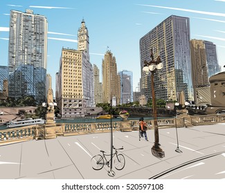 Chicago city hand drawn. Street sketch, vector illustration