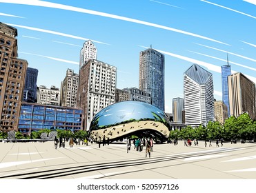 Chicago city hand drawn. Street sketch, vector illustration