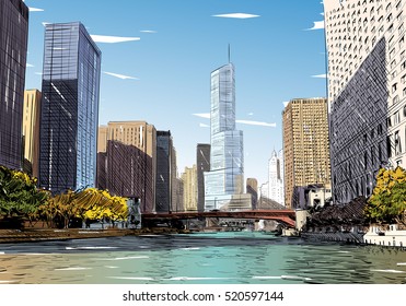 Chicago city hand drawn. Street sketch, vector illustration