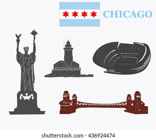 Chicago city icons set . Chicago flag. Flat design.Vector illustration 