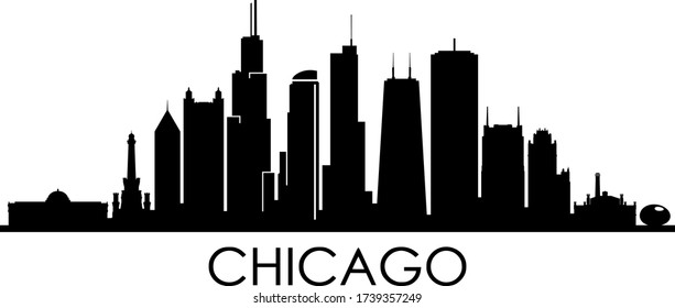 CHICAGO City Illinois Skyline Silhouette Cityscape Vector