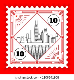 Chicago City Line Style Postage Stamp Design