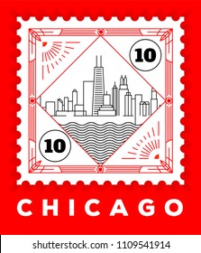 Chicago City Line Style Postage Stamp Design