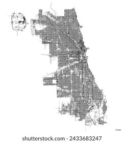 Chicago city map with roads and streets, United States. Vector outline illustration.