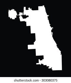 Chicago City map silhouette, white vector map, isolated on black background. High detailed illustration. Illinois state city Chicago. United states of America town.