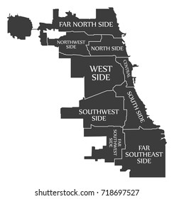 Chicago city map USA labelled black illustration