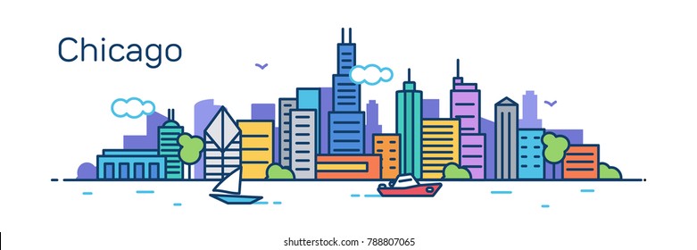 Chicago city. Modern flat line style. Vector illustration