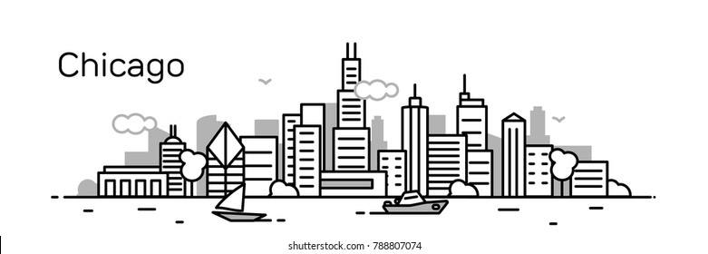 Chicago city. Modern flat line style. Vector illustration