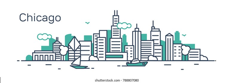 Chicago city. Modern flat line style. Vector illustration