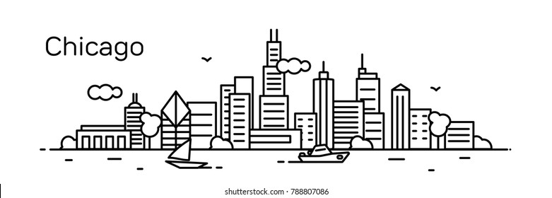 Chicago City. Modern Flat Line Style. Vector Illustration