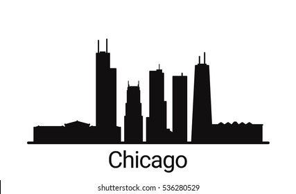 Chicago city outline skyline. All Chicago buildings - customizable objects, so you can simple change skyline composition. Minimal design.