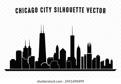 Chicago City Skyline black Silhouette isolated on a white background