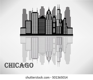 Chicago City skyline - black and white vector illustration.