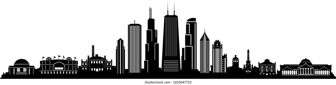 Chicago City Skyline Cityscape Outline Silhouette Vector