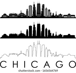 Chicago City Skyline Cityscape Outline Silhouette Vector