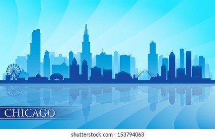 Chicago city skyline detailed silhouette. Vector illustration 